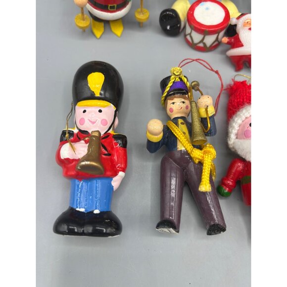 Vtg Wood Ceramic Christmas Ornaments 9 Pc Taiwan Soldiers Santa Drummer Boy - Picture 2 of 5
